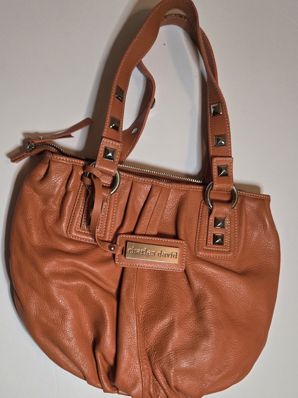 Charles David Rust Orange Pebbled Leather Shoulder Bag